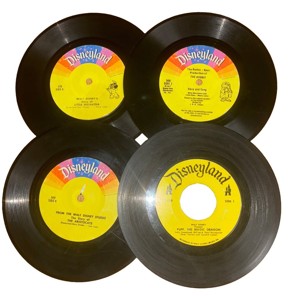 Disneyland Vinyl Records Stories Hobbit Hiawatha Aristocats Puff DragonLoch Ness